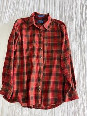 Pendleton Red and Green Plaid Button-Down Shirt